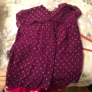 Ba&sh, Coco metallic dot patterned short sleeve blouse, size Medium, NWOT